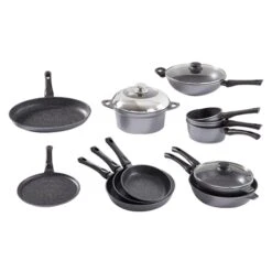 Batterie De Cuisine 12 Pièces Avec Revêtement Dur Comme La Pierre