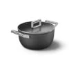 Smeg Faitout Bas Aluminium Antiadhésif 24 Cm Noir Mat Avec Couvercle En Verre Trempé