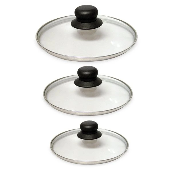 Lot 3 Couvercles En Verre Cerclés Inox 16, 18 Et 20 Cm 1 Lot 3 Couvercles En Verre Cerclés Inox 16, 18 Et 20 Cm