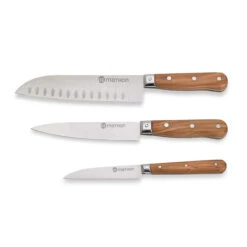 Set Couteau D'office + Couteau De Chef + Santoku En Bois D'olivier Et Lame Inox
